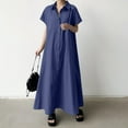 thumbnail image 4 of Women's Pullover Short Sleeve Long Skirt Loose Lapel Fashion Casual Shirt Dress Comfy Dress for Women Womens Maxi Dresses for Summer Casual Ruffle Dresses for Women Womens Summer Dresses Knee Length, 4 of 7