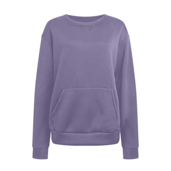 PMVFHDE Women's Solid Color Pocket Crewneck Sweatshirt, Casual Athletic Long Sleeve Pullover for Spring Fall Dark Purple,XXL