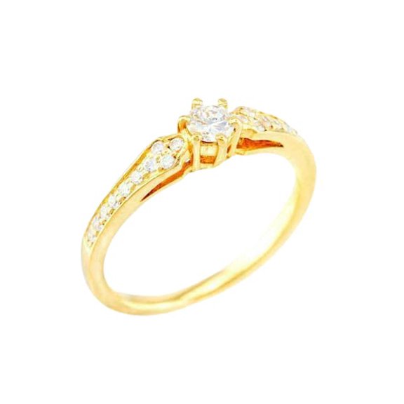HeartsAndYou Solitaire with Accents Engagement Ring for Women 1.5ct Round Moissanite 18k Yellow Gold Over Silver