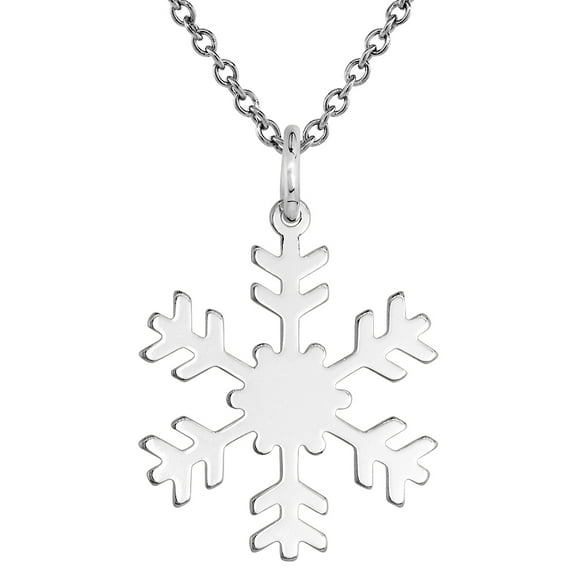 Sterling Silver Snowflake Necklace Round with 24 inch Surgical Steel Chain Italy, 7/8 inch,