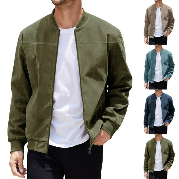 Zedker Mens Faux Suede Leather Jacket Lightweight Casual Solid Bomber Jacket Water Resistant Windbreaker Outwear Green L