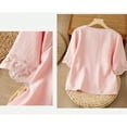 thumbnail image 5 of WCJM Blouses for Women Dressy Casual T Shirts for Women Linen Shirts for Women 3/4 Sleeve V Neck Blouses Buttons Plus Size Loose Fit T-Shirts Solid Color Summer Holiday Tops, 5 of 5