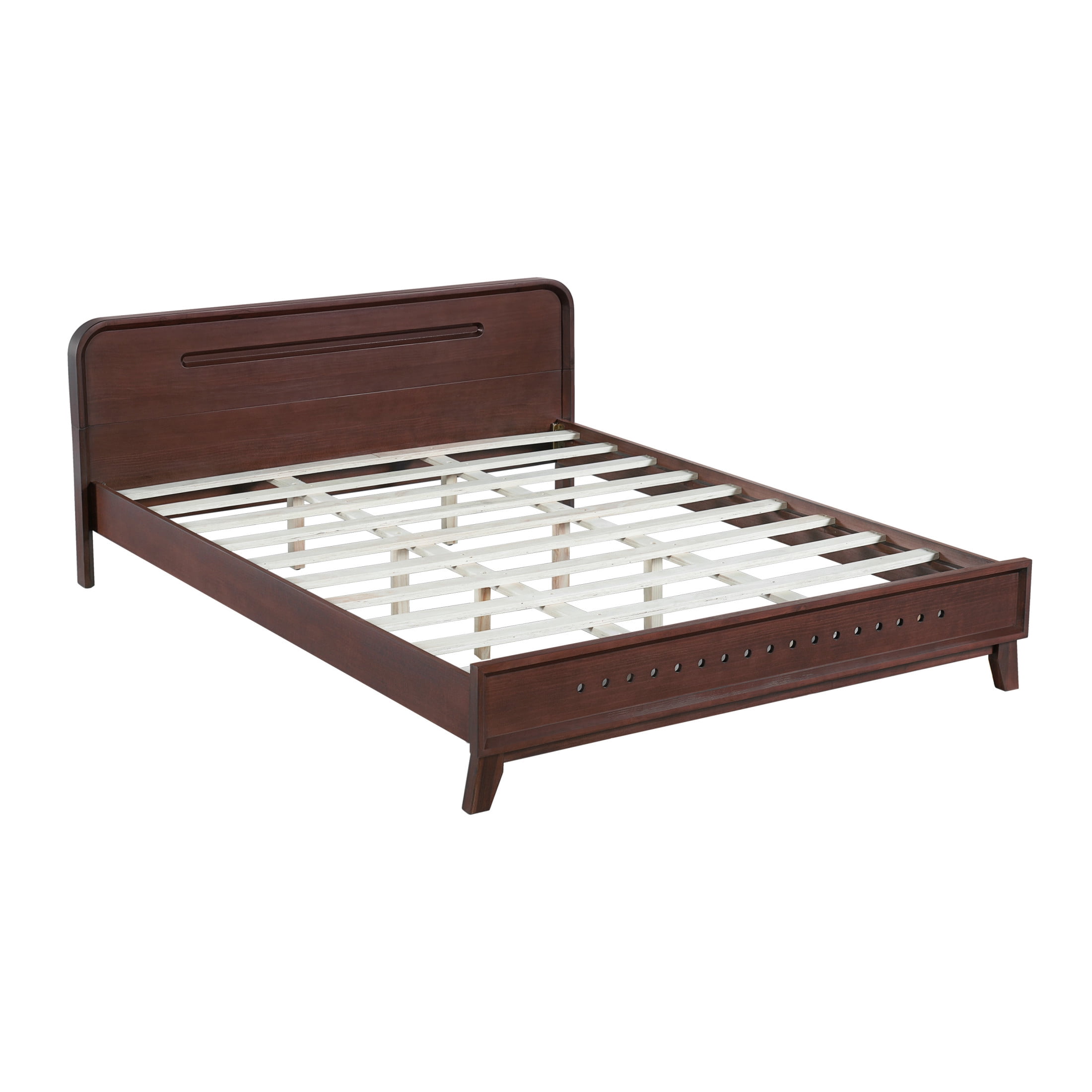 Christopher Knight Home Queen Size Bed Frame with Headboard, Solid Wood Platform Bed, Dark Walnut