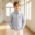 thumbnail image 2 of FYDUU Kids Boys Girls Long Sleeve Striped Shirts Children's Button Down Dress Shirts Formal School Uniform Tops Back To School Clothes 10-11 Years, 2 of 6