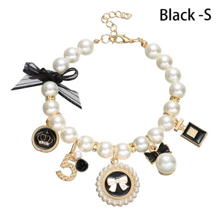 Pet Products Cat Jewelry Cat Supplies Puppy Accessories Pet Pearl Collar Bow Necklace Dog Cat Princess Adjustable BLACK S