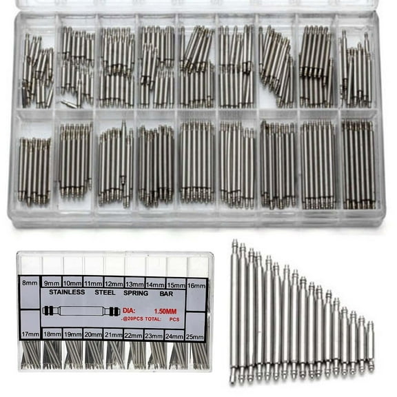 ORDDIART 360Pcs Stainless Steel Spring Bars for Watch Band Repair, Sizes 8mm to 25mm Diameter, 1.5mm Thickness