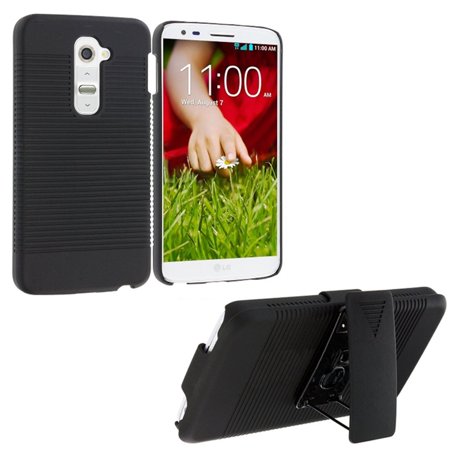 Black Rubberized Hard Shell Case Cover Belt Clip Holster Stand For Lg G2 Phone, PROTECTIVE COVER + CUSTOM HOLSTER CASE By (Best Protective Case For Lg G2)