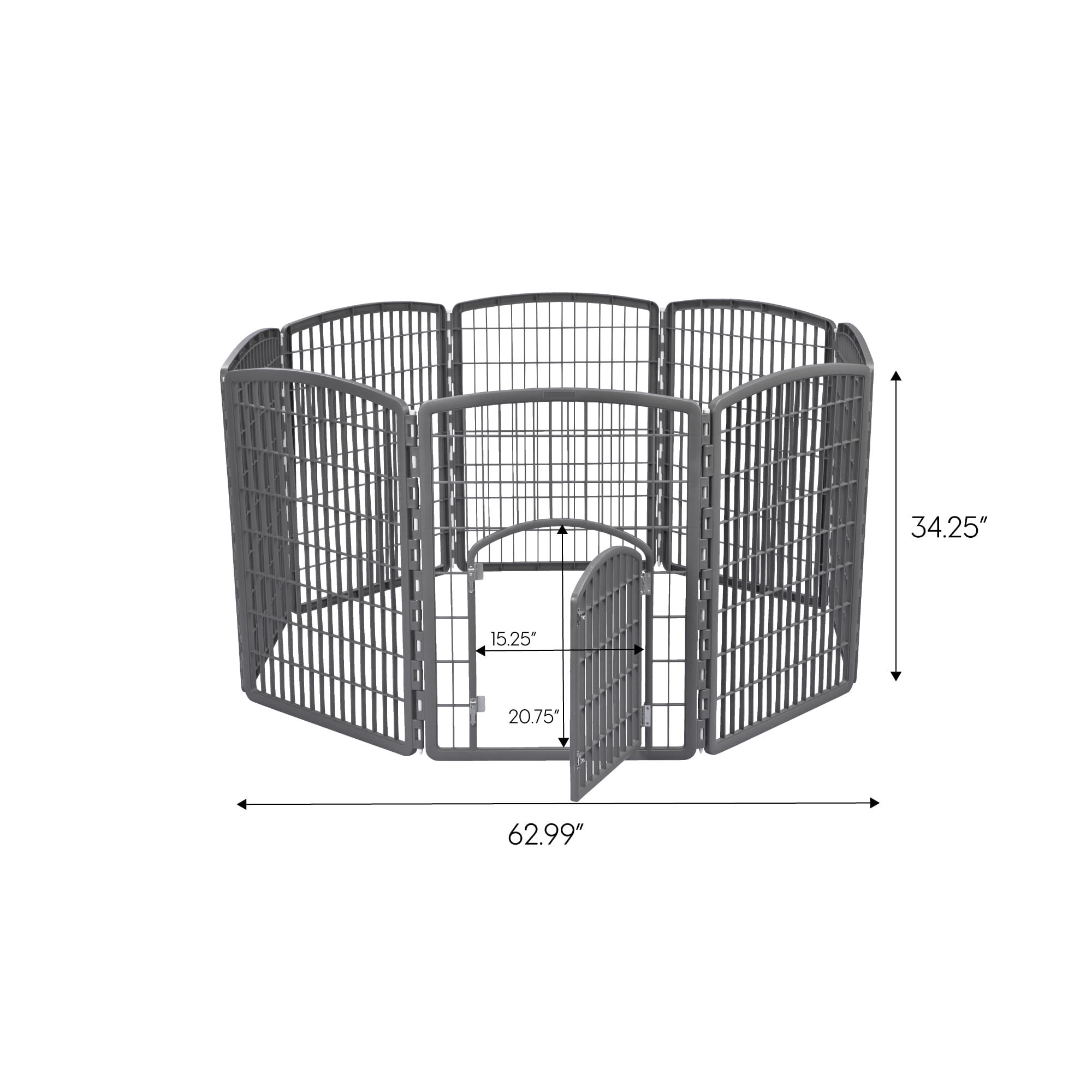 IRIS USA 34" Exercise 8-Panel Pet Playpen with Door, Dog Playpen, for Small, Medium, and Large Dogs, Keep Pets Secure, Easy Assemble, Rust-Free, Heavy-Duty Molded Plastic, Customizable, Gray