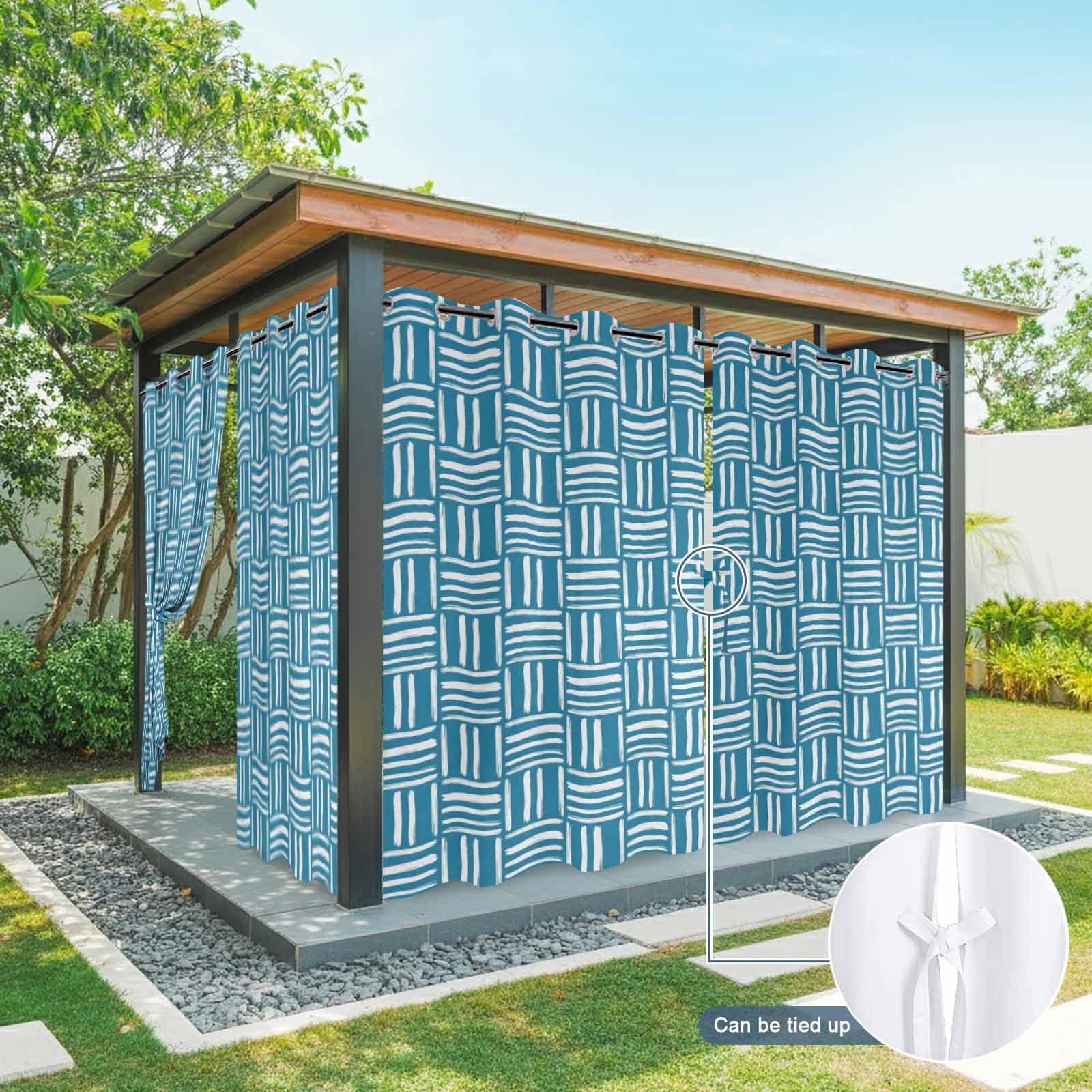 Blue Woven Texture Outdoor Curtains for Patio, Modern Minimalist Navy Blue Grid Pattern Sunshade Privacy Drapes Grommet Waterproof Outside Curtains for Porch/Cabana/Balcony 54"x 108", 1 Panel