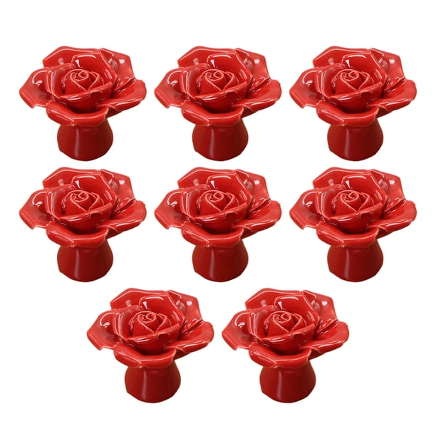 Kenally Manijas de cerámica decorativas del gabinete de la flor para el pomo de puerta de cerámica de la flor fácil de la instalación Artesanía rojo