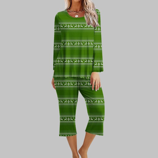 Puntoco Conjunto de pijama capris de manga larga con cuello redondo y estampado de dos piezas para mujer Puntoco Puntoco-8140