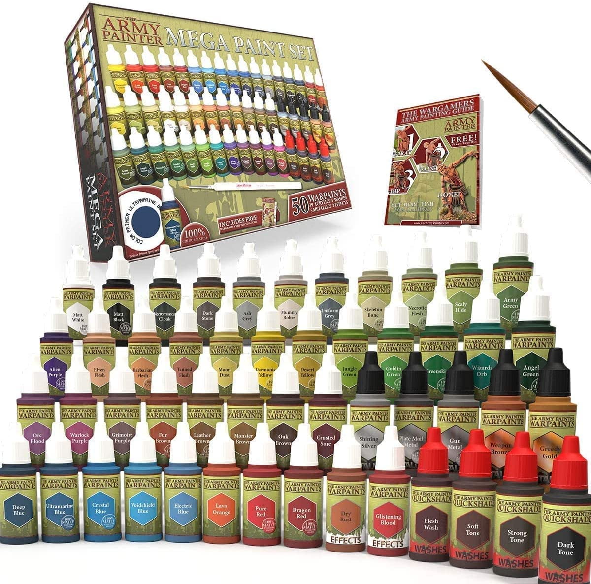 The Army Painter Miniature Painting Kit with Wargamer Regiment Miniatures Paint Brush, 50