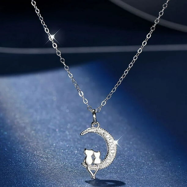 Collar gótico con colgante de Luna y gato negro para mujer y hombre, collar de piedra lunar de gatito de media luna estética Vintage, regalo de joyería de Halloween
