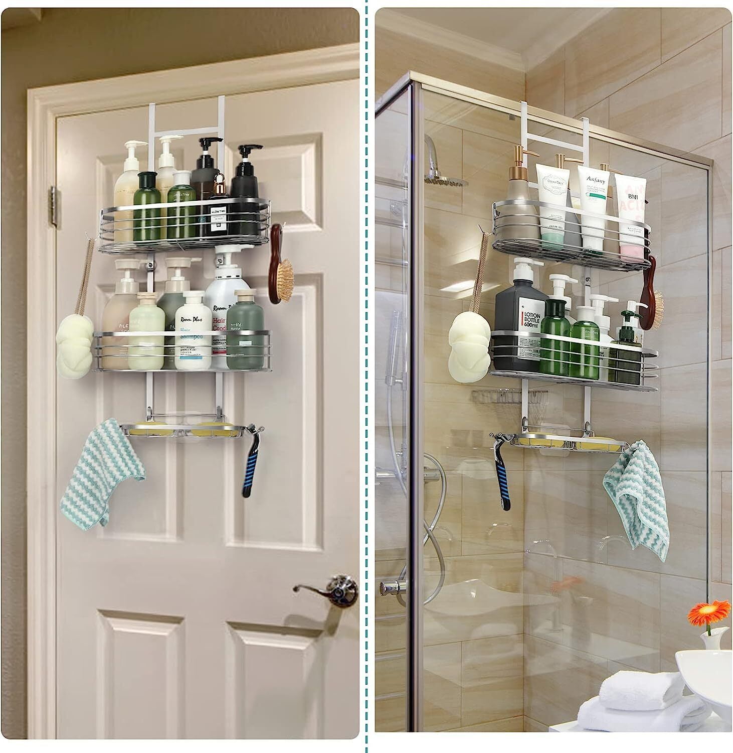 Over the Door Shower Caddy Bathroom Hanging Organizer Shelf with Hook