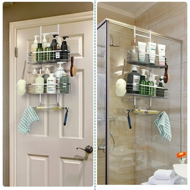 Over the Door Shower Caddy Bathroom Hanging Organizer Shelf with Hook & Soap Box