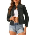 thumbnail image 1 of Chaquetas de mezclilla para mujer INSPIRE CHIC con cuello alto, mangas largas, chaquetas de jean cortas, color negro, talla L, 1 of 6