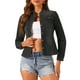 thumbnail image 1 of Chaqueta de mezclilla para mujer INSPIRE CHIC con cuello alto, mangas largas y bolsillos de solapa, chaqueta de jeans negra M, 1 of 6