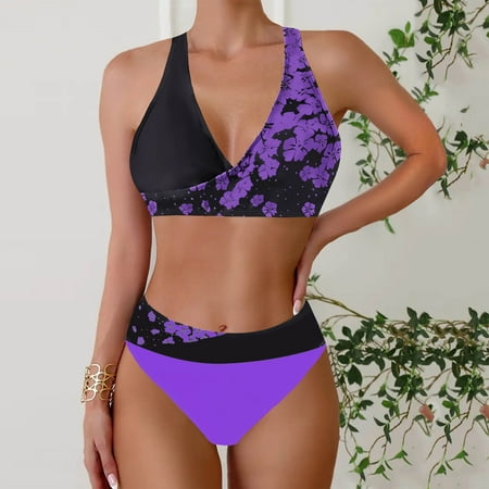 Sakmal Bikinis Bathing Suit Plus Size Two Piece Sets Purple Vintage Swimwear Push Up Triangle Padded Swimsuit Sets