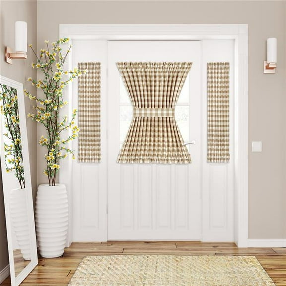 54 x 40 in. Polyester Light Filtering Buffalo Check Rod Pocket Curtain Panel, Taupe