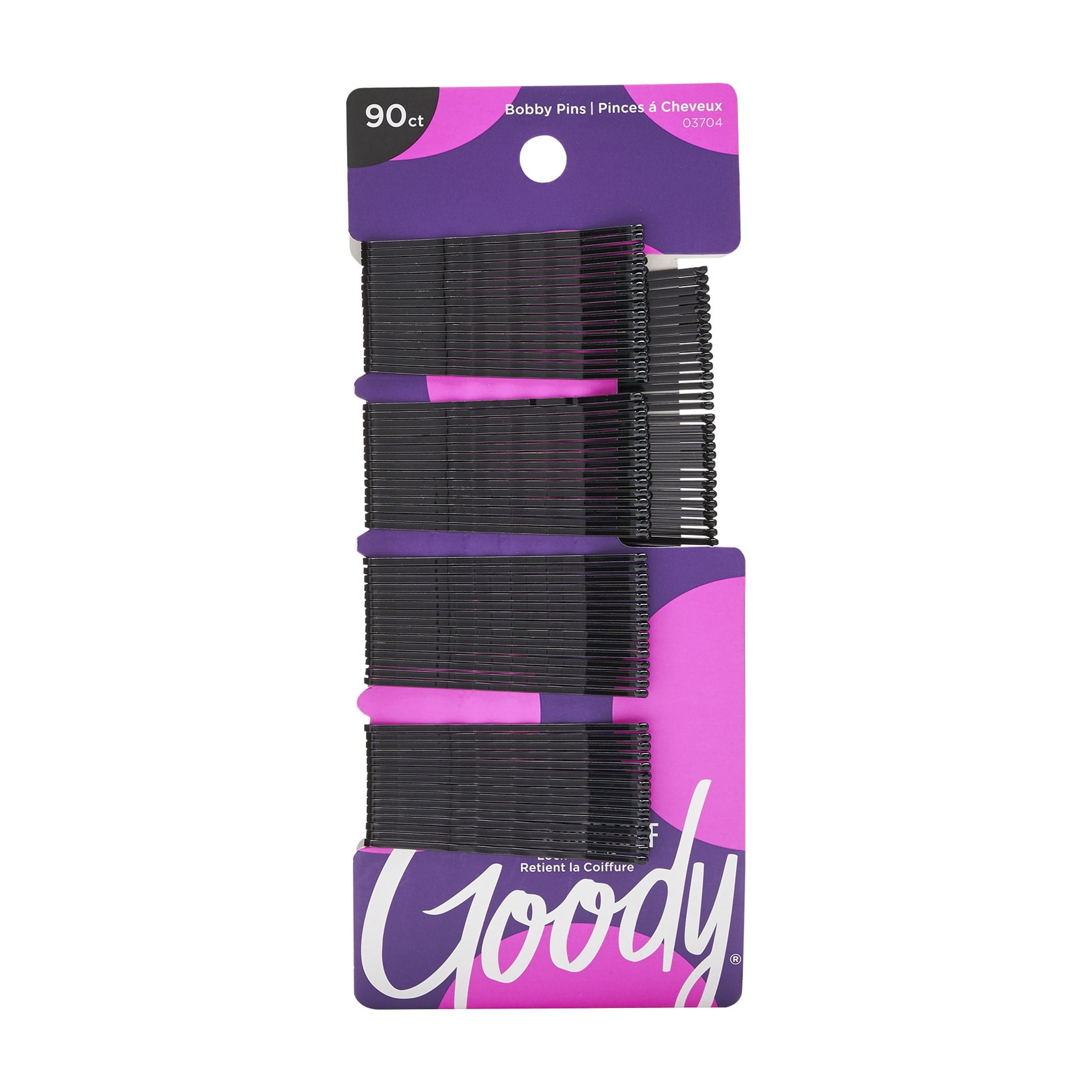 (6 pack) Goody Bobby Pins, Slide Proof Grip, Secure Hold Hair Pins, for All Ages, Black, 90 Ct