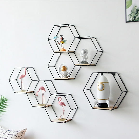 Yirtree Geometric Hexagon Shaped Floating Shelves, Honeycomb Shelves, Home Decor Wall Shelves for Bathroom, Kitchen and Office