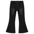 thumbnail image 4 of Linjinx Kids Girls Washed Slim-Fit Flared Jeans Casual Elastic Waistband Bell-Bottom Denim Pants Black 13-14, 4 of 7