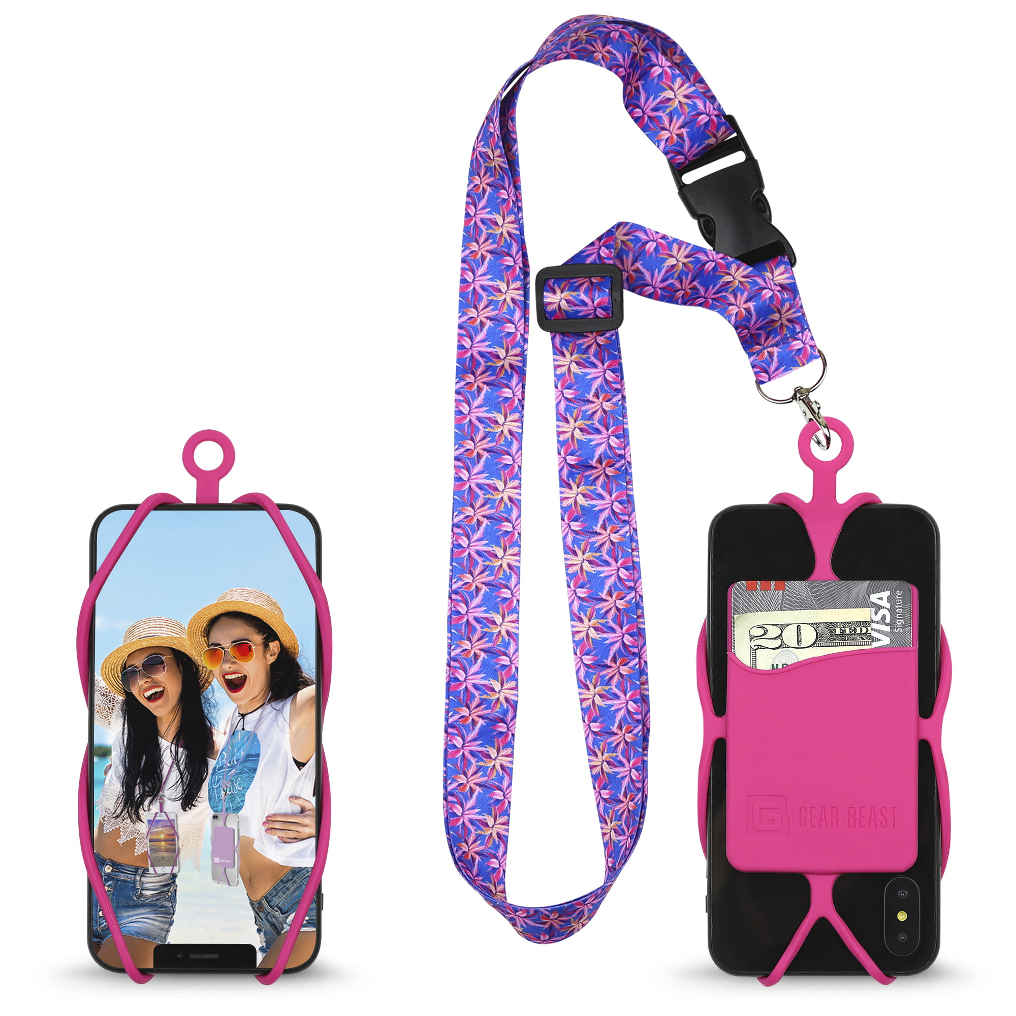 Galaxy & Most Smartphones Includes Silicone Phone Holder with Card Pocket Key Holder Satin Polyester Neck Strap Gear Beast Universal Cell Phone Lanyard Strap Compatible with iPhone