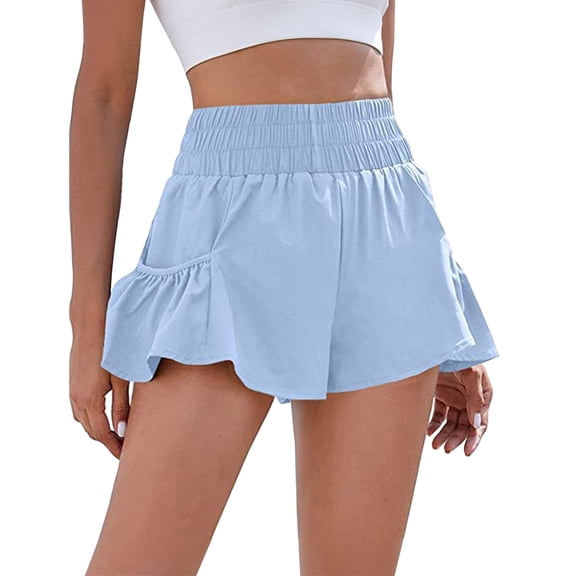 Yoga Shorts for Women Solid Color High Waist Sports Gym Flowing With Pockets Running Workout Shorts