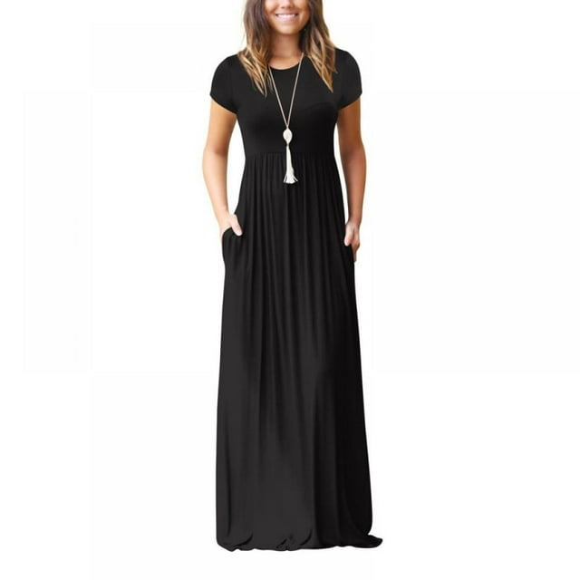 Robe Maxi pour Femme Col Rond avec Poche Été Ample Décontractée Robe Bouffante Femme Rétro Longues Robes vestidos mujer