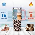 thumbnail image 4 of 40oz Fashion Leopard Pattern Stainless Steel Flip Straw Tumbler Spill Proof Travel Cup Double Wall Vacuum Insulated Coffee Mug with Top Handle, 4 of 6