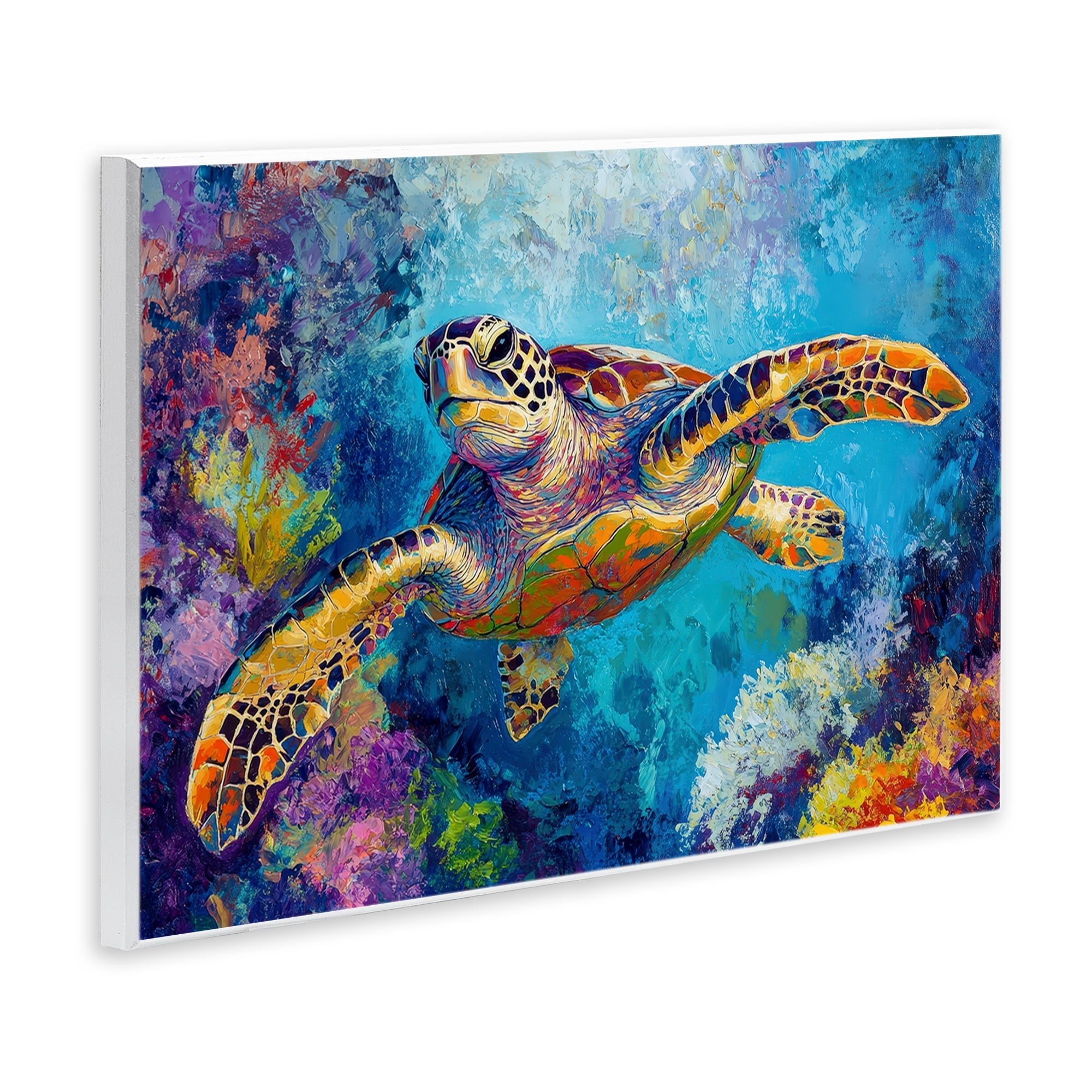 Stupell Industries Colorful Sea Turtle over Coral Wall Plaque Art, design by Petal Prints Design