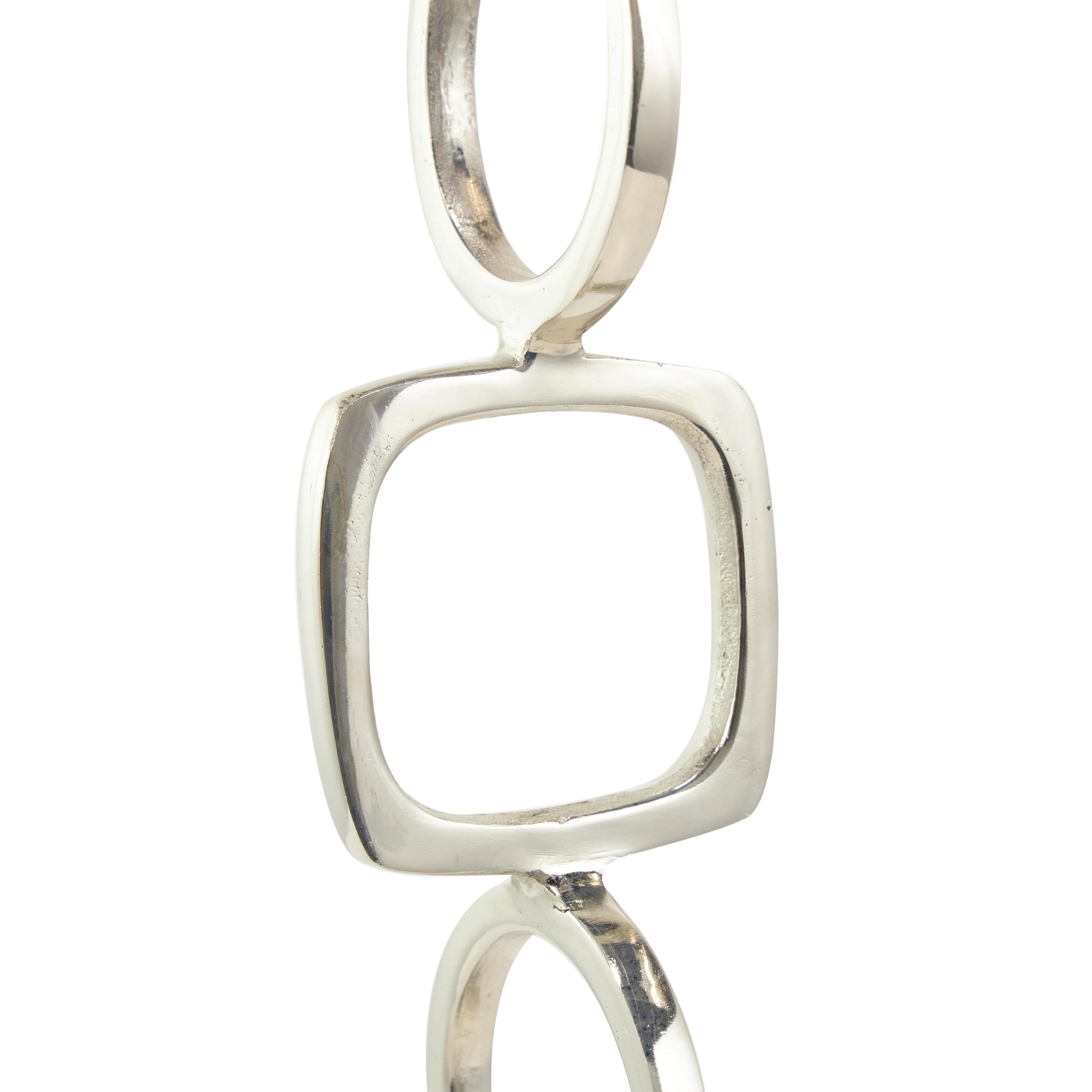 28", 19"H Silver Aluminum Metal Stacked Geometric Rings Abstract Sculpture with Black Marble Bases, by DecMode (2 Count)