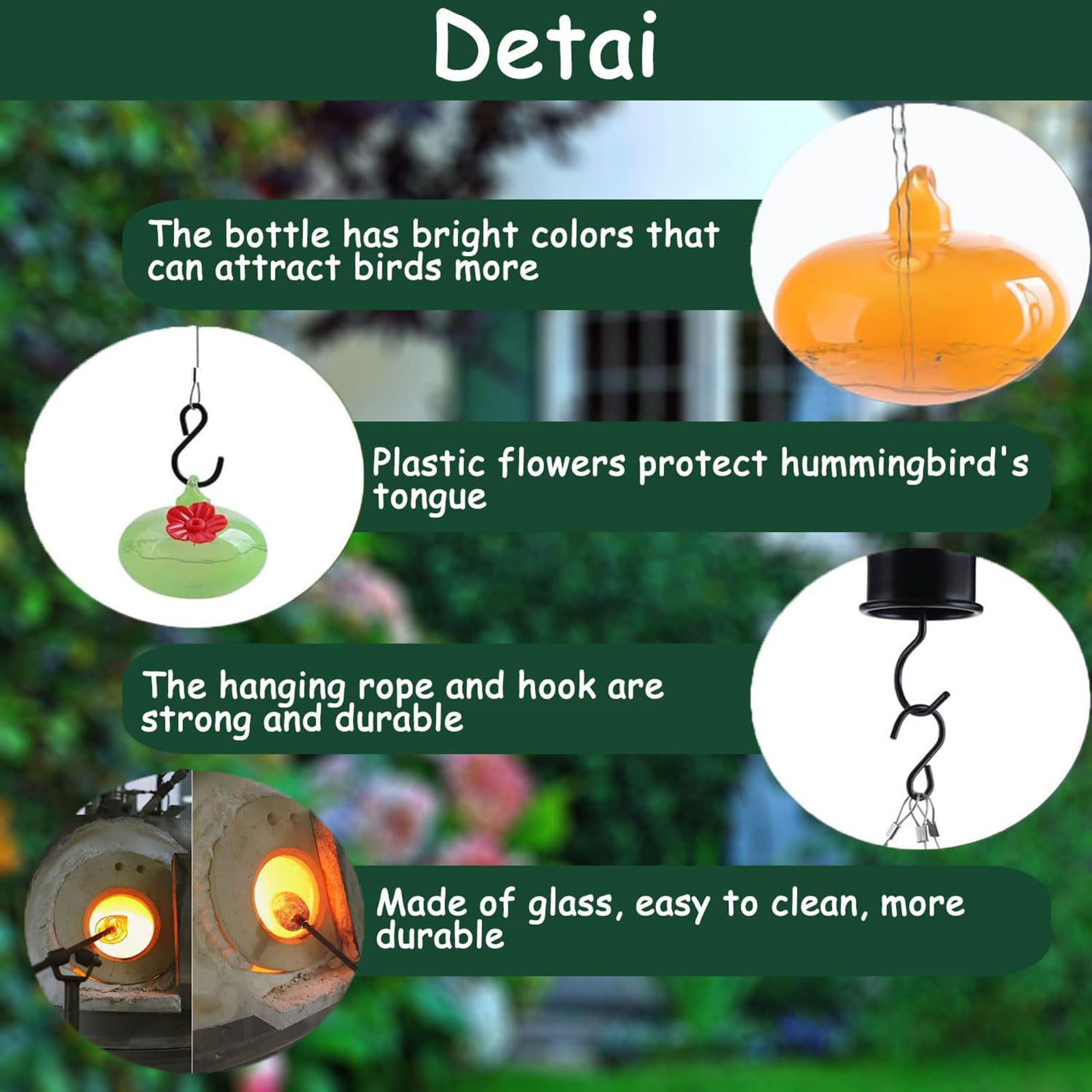 Djiypn Beautiful Wind Chimes Hummingbird Feeders for Garden & Patio Decoration - Versatile Outdoor Bird Feeder to Attract Birds - Perfect Gift for Nature Lovers & Gardening Enthusiasts