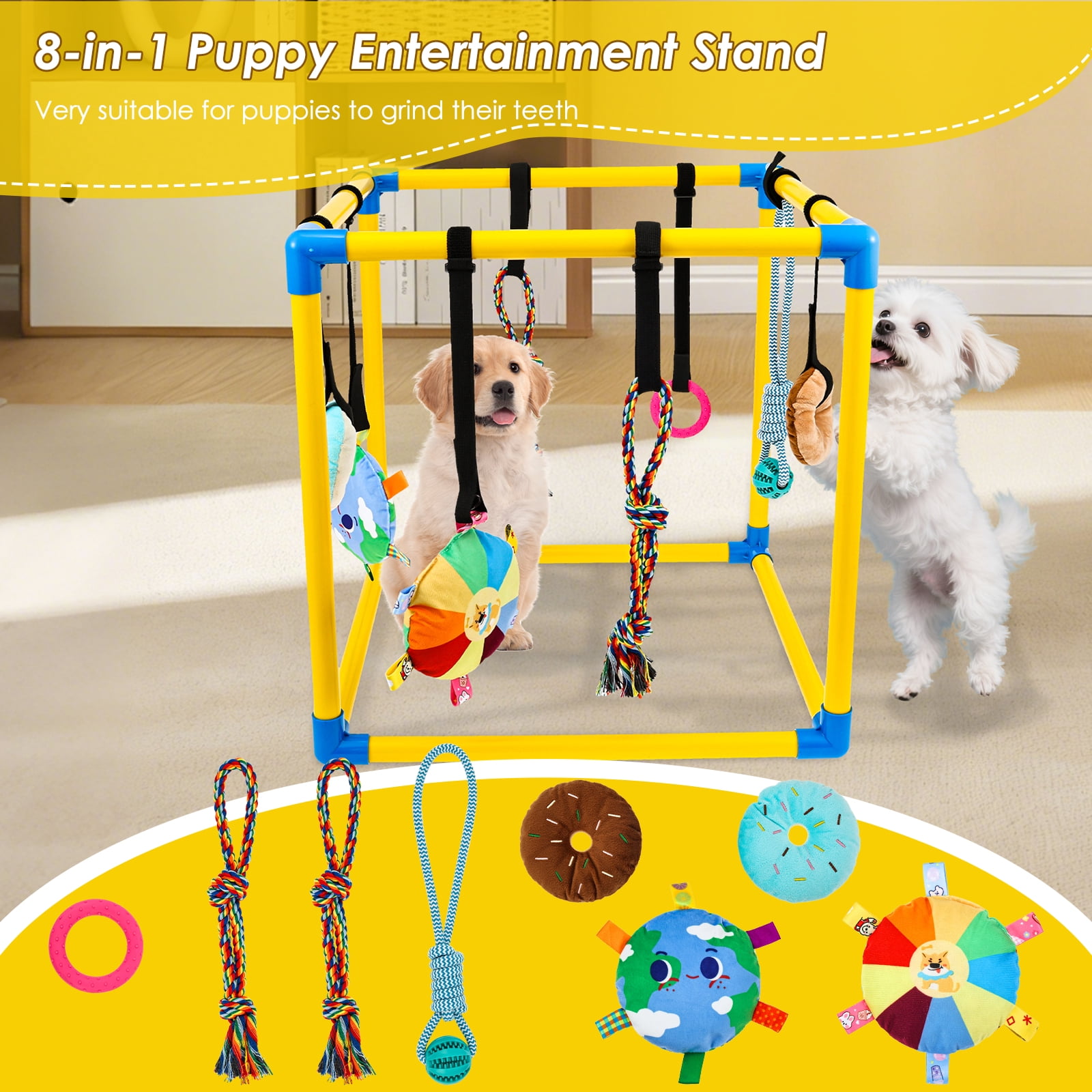 Threns Puppy Play Gym with 8 Hanging Toys,Removable Dog Enrichment Playground,Interactive Indoor Training Activity Center for Small Dogs