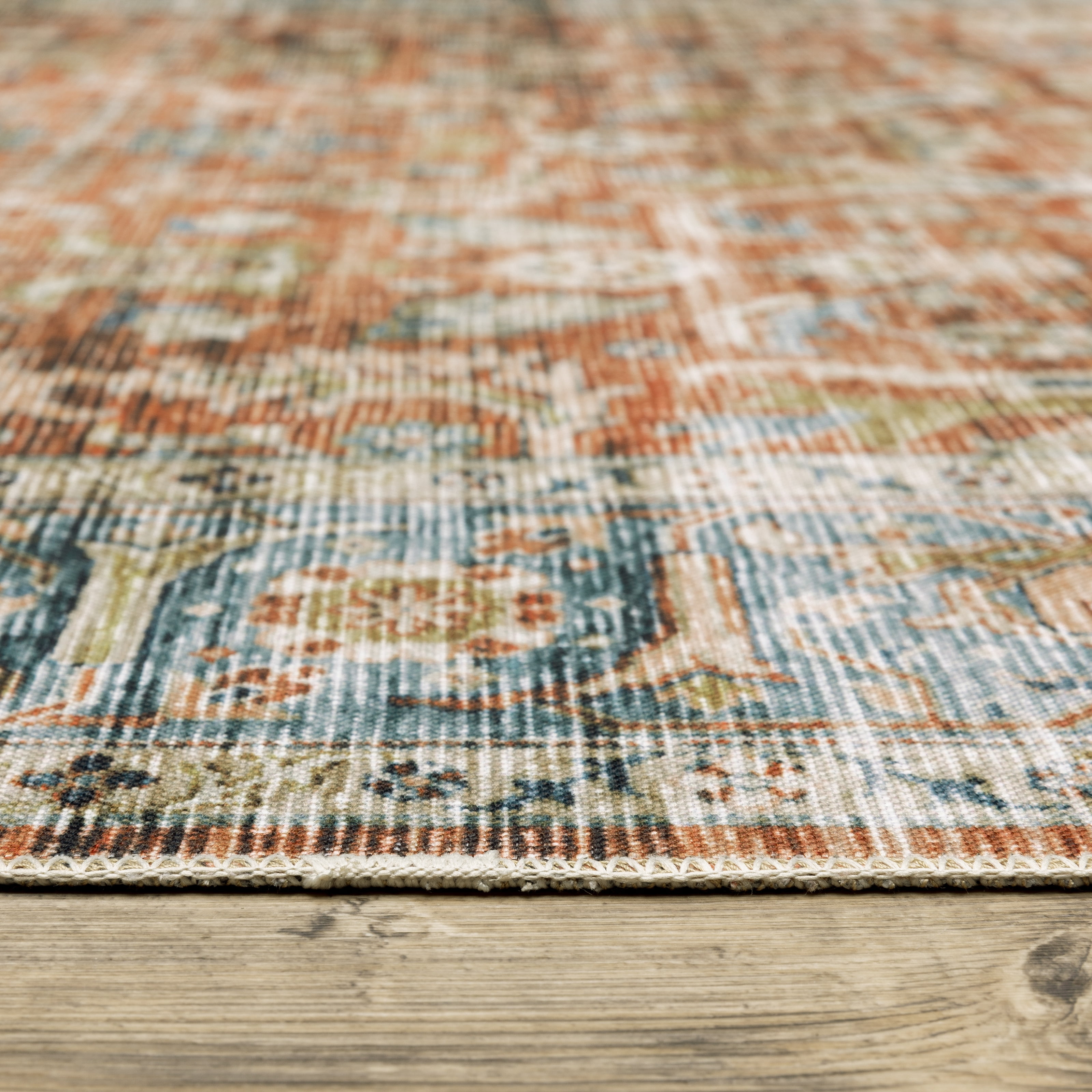 Avalon Home Celeste Washable Bordered Oriental Rust/ Blue Indoor Area Rug
