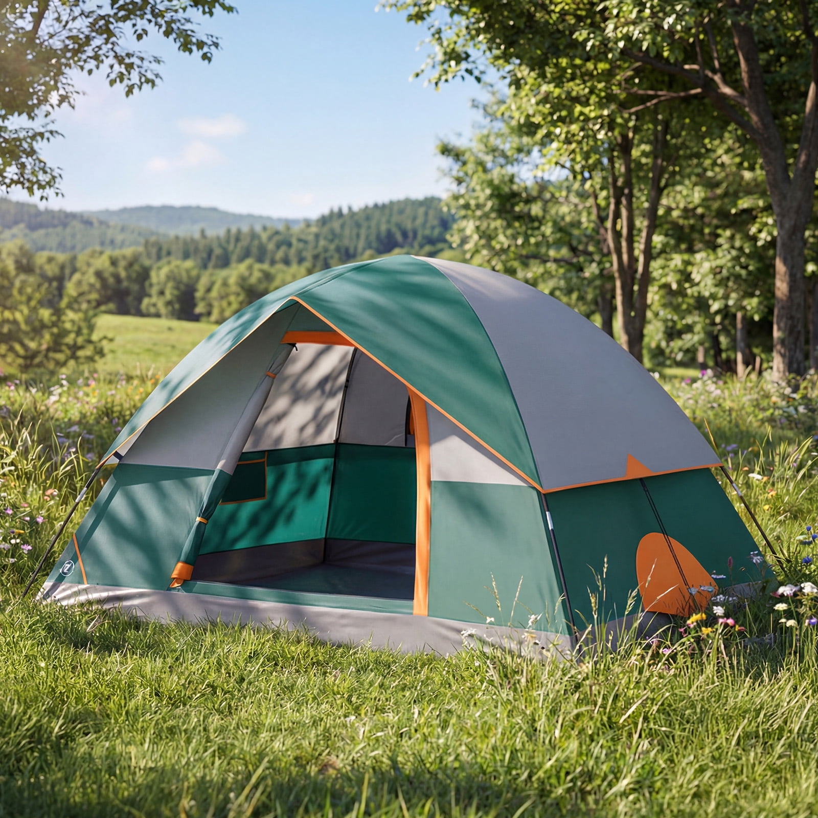 SHOUFTW 4 Person Waterproof Camping Tent with Rainfly, Easy Setup Dome Tent with Mesh Windows & Skylight Vent, Lightweight Portable Tent for Outdoor Camping, Hiking, Festivals & Backyard, Green