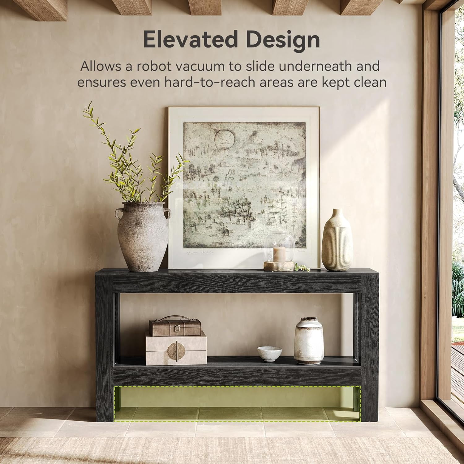 Fimind 63-Inch Black Console Table with 2-Tier Storage, Narrow Long Entryway Table for Living Room, Hallway, Sofa, Entrance, or Foyer