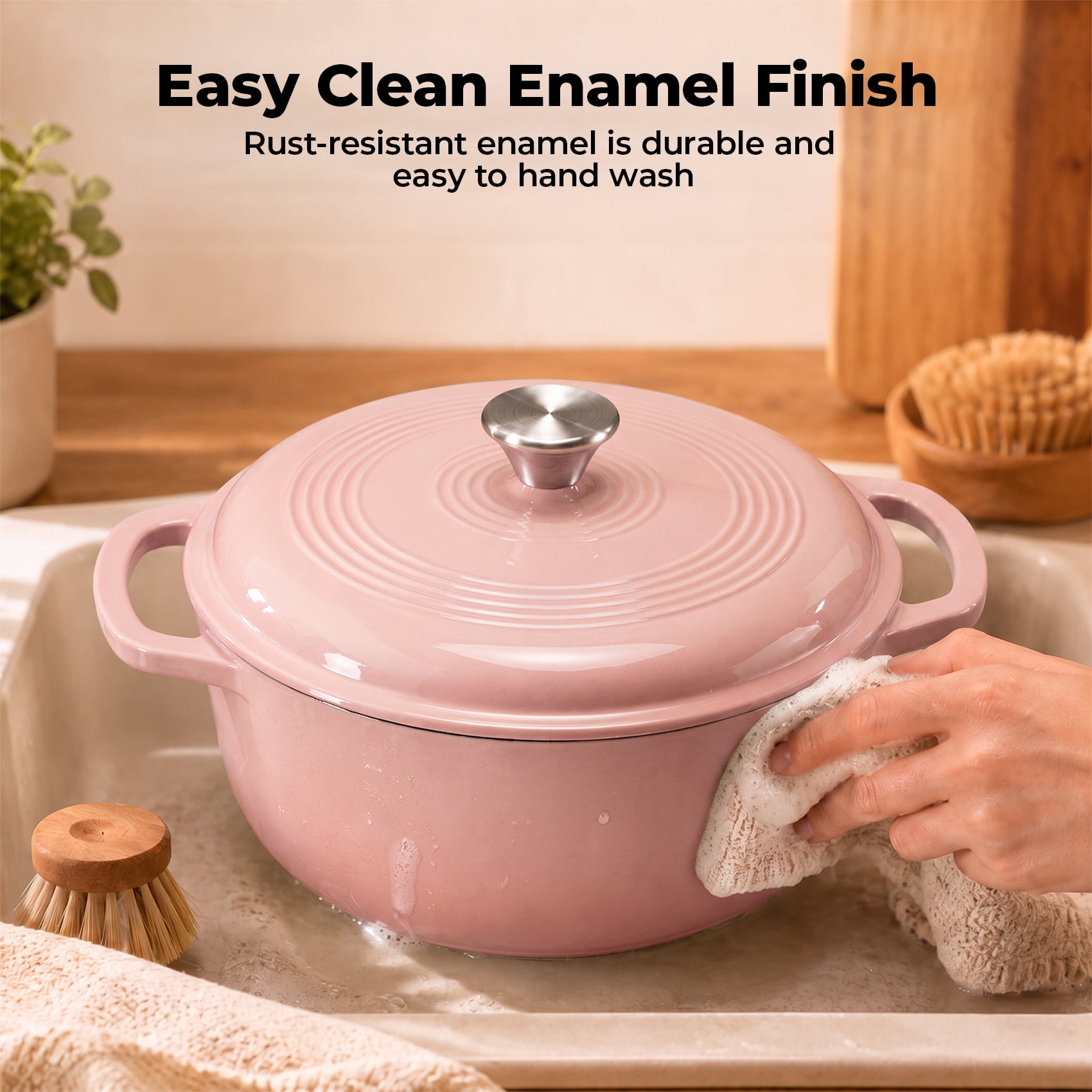 Alvantor Enameled Cast Iron Dutch Oven Pot with Lid-6Quart Non Stick Casserole Pot-Heavy Duty & Oven Safe up to 500° F for Bread Baking, Braising, Stews, Roasting