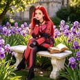 thumbnail image 6 of Red Halloween Costumes Rise of Red Cosplay Set of 6, Red Outfit with Wig, Choker, Headband and Gloves Outfit, Full Dress-Up Apparel for Anime Themed Party Events, 6 of 9