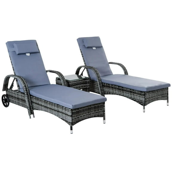 Resenkos Chaise Lounge Chair Set, Outdoor Sectional Furniture, PE Rattan, Gray