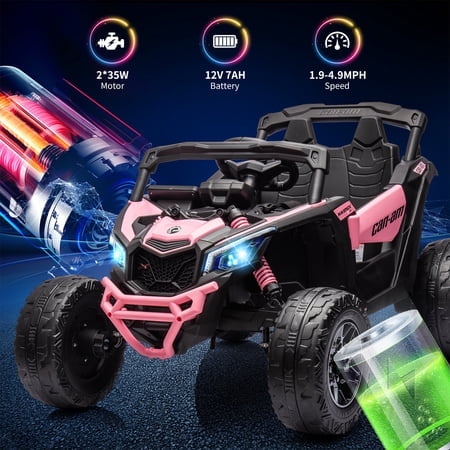 Kojooin Licensed Can-Am 12V Ride On UTV for Kids, Dual Motors, Remote Control, All-Terrain Tires, LED Lights and Spring Suspension