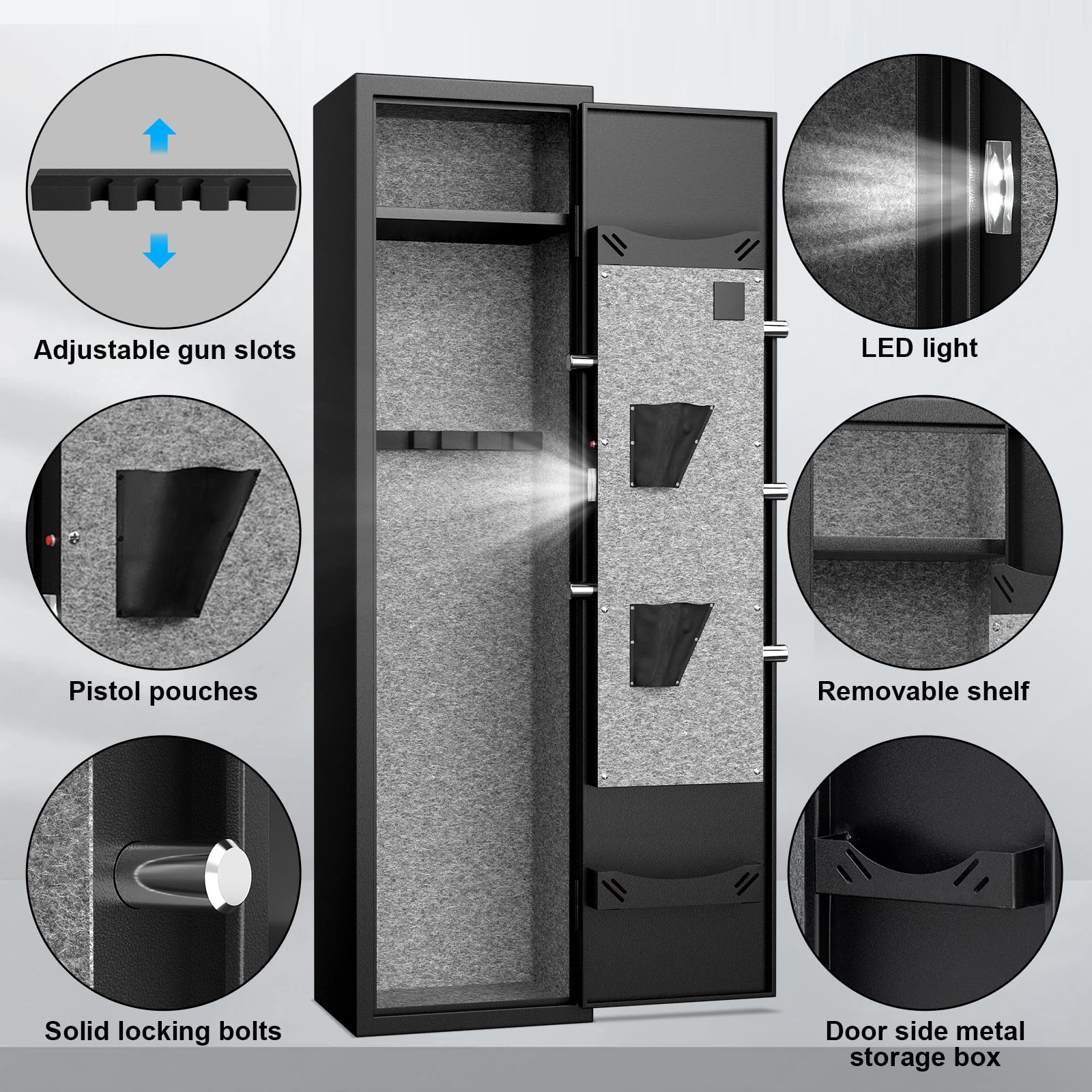 Gun Safe, 1-2 Gun Safes for Home Pistols, Quick Access Gun Safe for Shotguns with Adjustable Gun Support & Removable Shelf, Long Gun Safe with Dual Alarm & Mute Mode