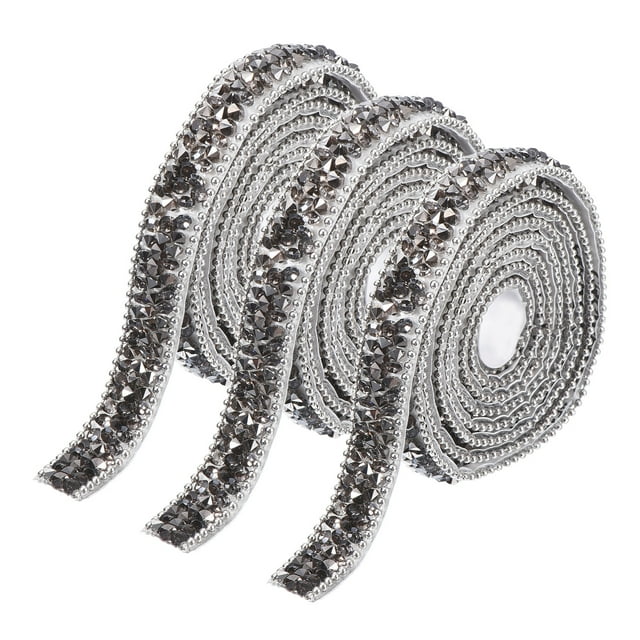 Unique Bargains 3 Pcs Rubans en Résine avec Strass 3 Yards Autocollants Gris Bandes de Strass
