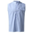 thumbnail image 4 of JINMGG Mens Shirts Clearance,Men Casual Solid Pullover V Neck Cotton Linen Sleeveless Pocket Tank Tops, 4 of 5
