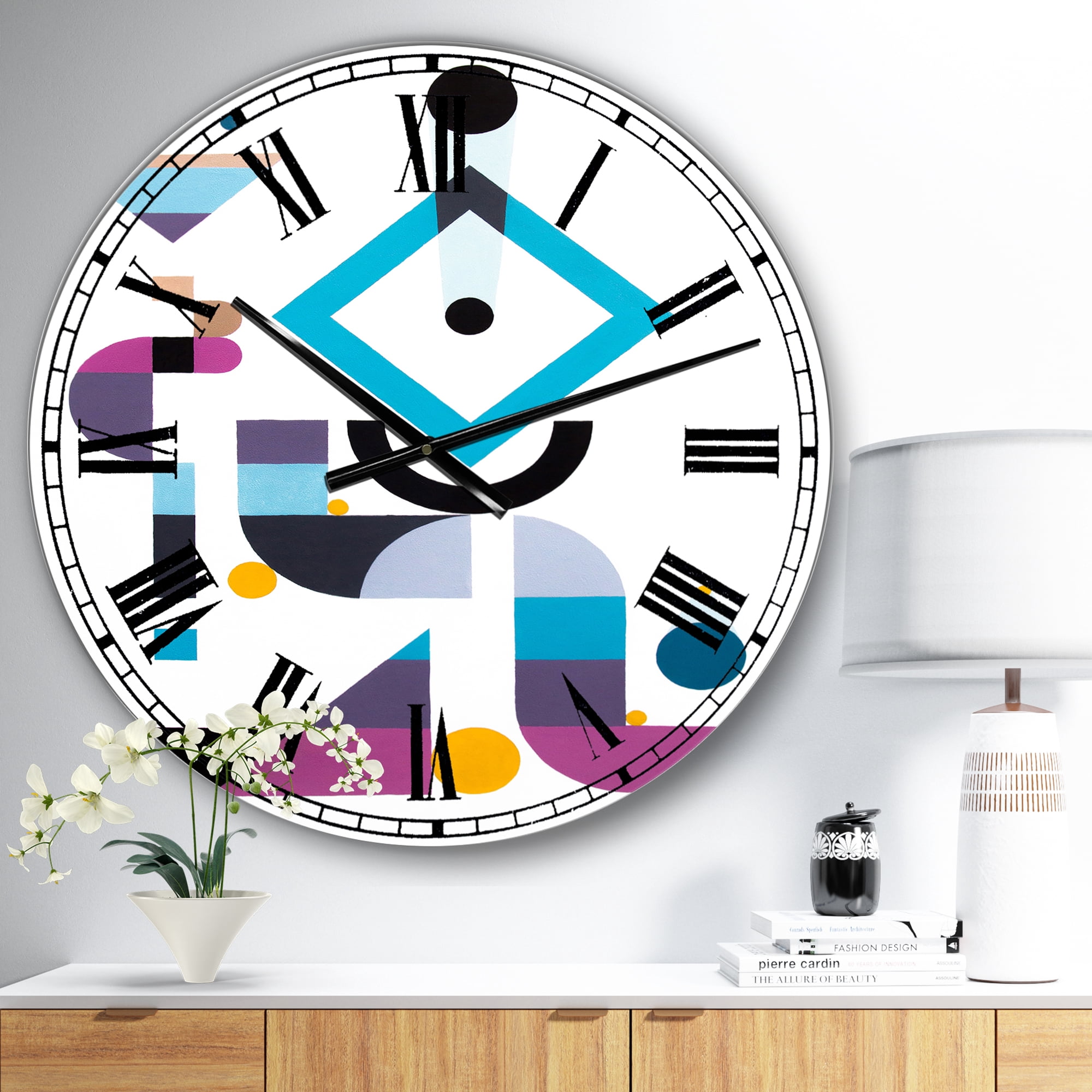 Designart Oversized Multicolor Analog Round Mid-Century Modern Wall Clocks, CLM25090-C23
