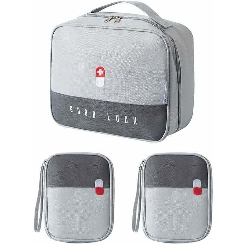 3-Piece Medicine Storage Bag, Portable First Aid Kit, Medical Box, Empty First Aid Kit, Waterproof Emergency Medical Bag for Home, Travel, Camping, Gray