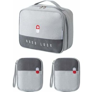 3-Piece Medicine Storage Bag, Portable First Aid Kit, Medical Box, Empty First Aid Kit, Waterproof Emergency Medical Bag for Home, Travel, Camping, Gray