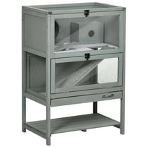 Wooden Rabbit Hutch Bunny Cage Pet Playpen House Enclosure with Double Side Run Boxes, No Leak Tray, Ramp, for Guinea Pig and Small Animals, Light Gray