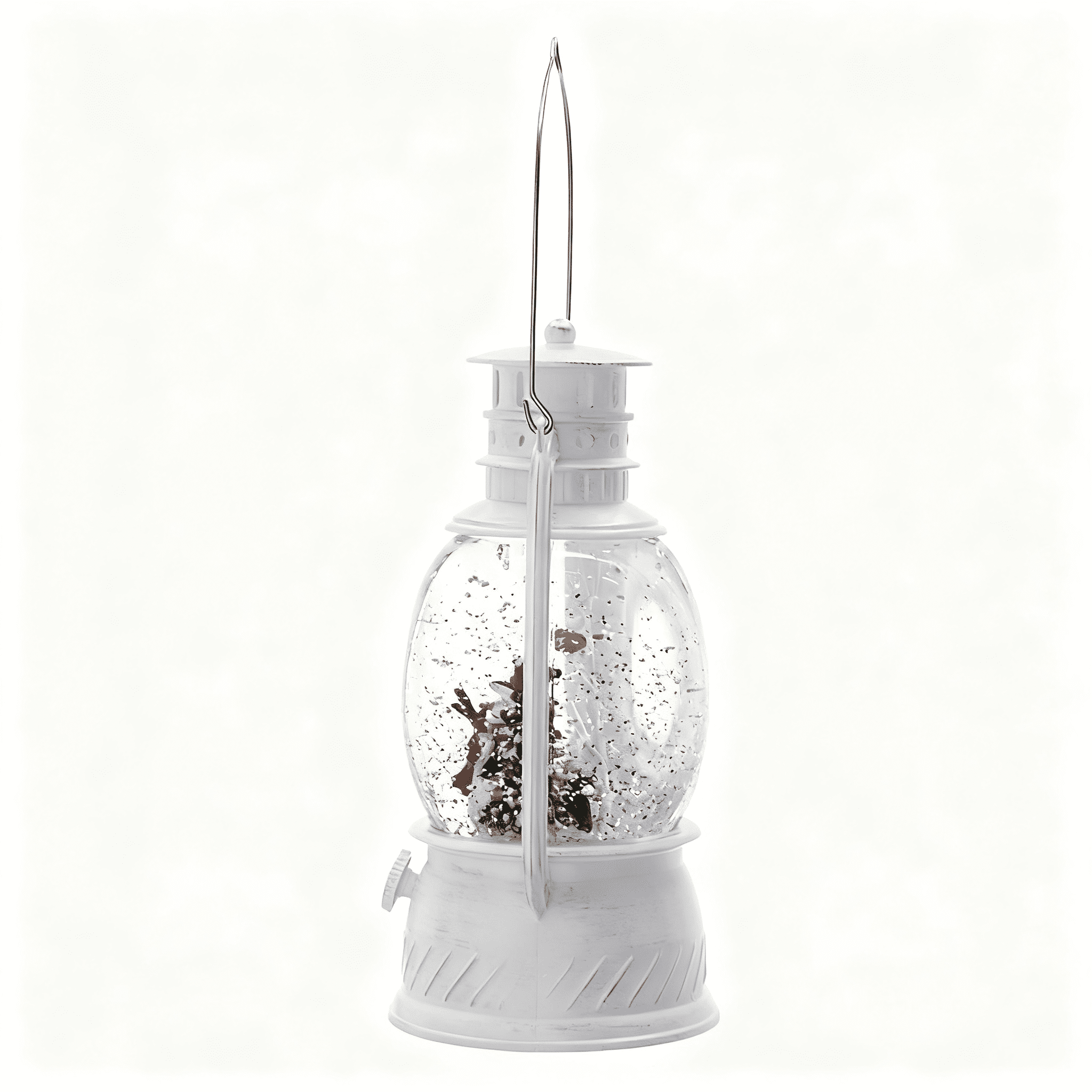 Lighted White Spinning Lantern Christmas Decor with Snowman and Tree 6 Hour Timer Plastic Polyresin Tabletop Holiday Accent