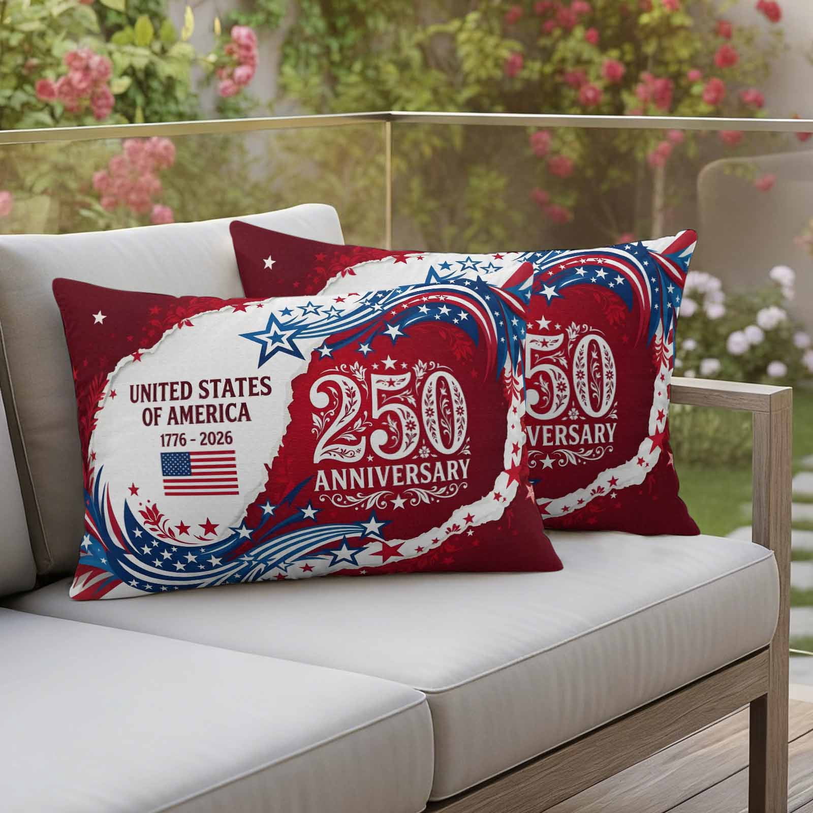 Anniversary USA Outdoor Waterproof Pillow Covers, 4th of July 1776-2026 American Flag Decorative Rectangle Throw Pillowcase Sofa Cushion Sham for Patio/Couch/Chair, 20"x12" 2 Pack